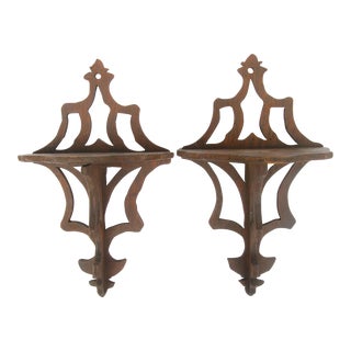 Vintage Chinoiserie Fretwork Wall Shelves / Brackets, Pair For Sale