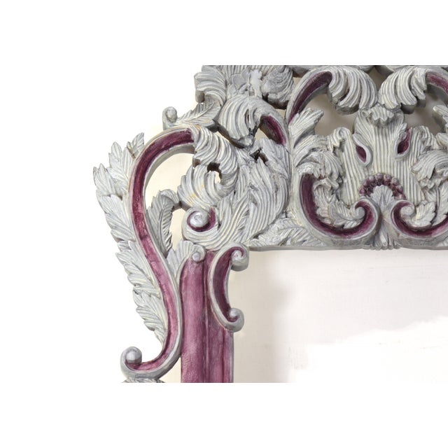 Wood Vintage Rococo Style Silver-Plated Plum Red Framed Wall Mirror. For Sale - Image 7 of 12