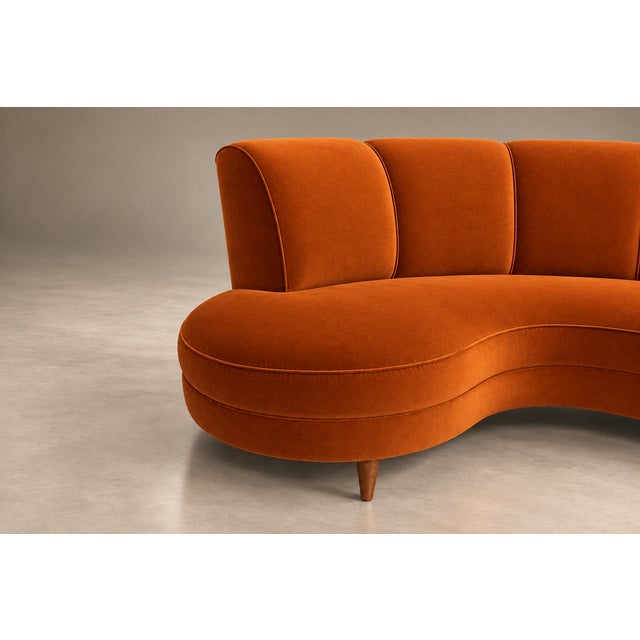Brazilian Modern Sculptural Curved Sofa in Burnt Sienna Mohair Velvet, Brazil, 1950s For Sale - Image 13 of 18