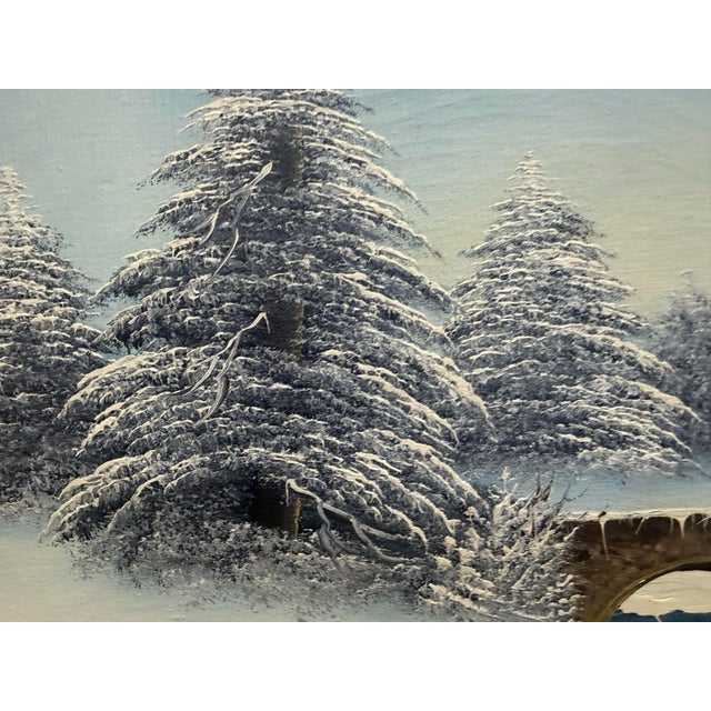 50's Vintage Winter Landscape Oil on Canvas For Sale - Image 4 of 9