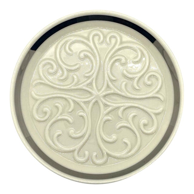 Late 20th Century Lenox Seville Collection Platinum Trim Ivory Wine Bottle Coaster/Ash Tray 6.25" For Sale