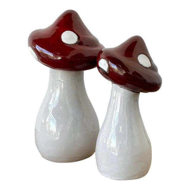 Vintage Boho Glazed Ceramic Mushrooms - Set of 2 For Sale
