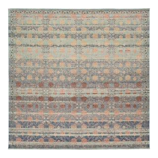 Modern Khotan Style Hand-Knotted Wool Area Rug Teal, Rust & Ochre Vintage Motif For Sale