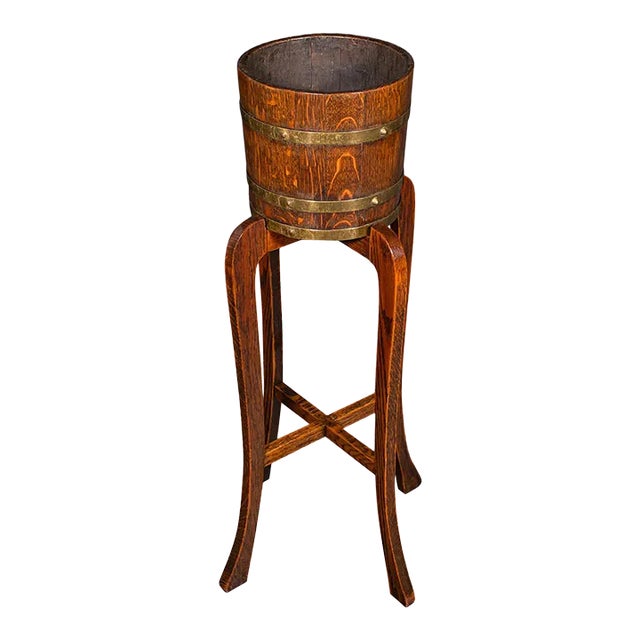 1910's Antique Coopered Barrel Jardiniere Stand For Sale