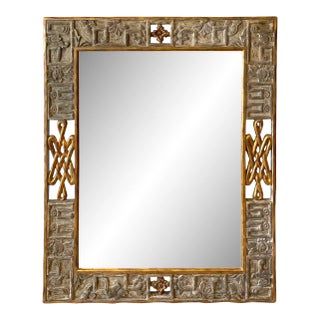 Late 20th Century French Modern Carved Gilt & Silver Wood Mirror For Sale