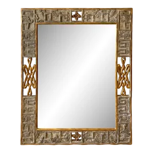 Late 20th Century French Modern Carved Gilt & Silver Wood Mirror