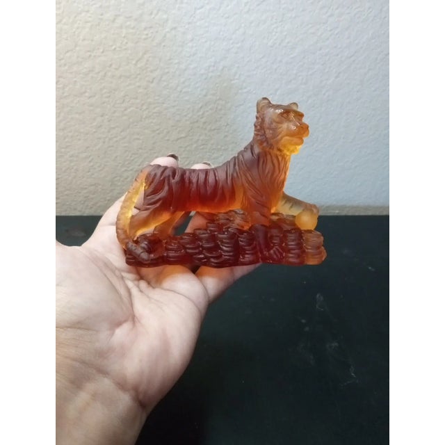 EXQUISITE Signed Daum France 5" Amber Crystal Tiger Figurine The result of careful craftsmanship, the Tiger is created...