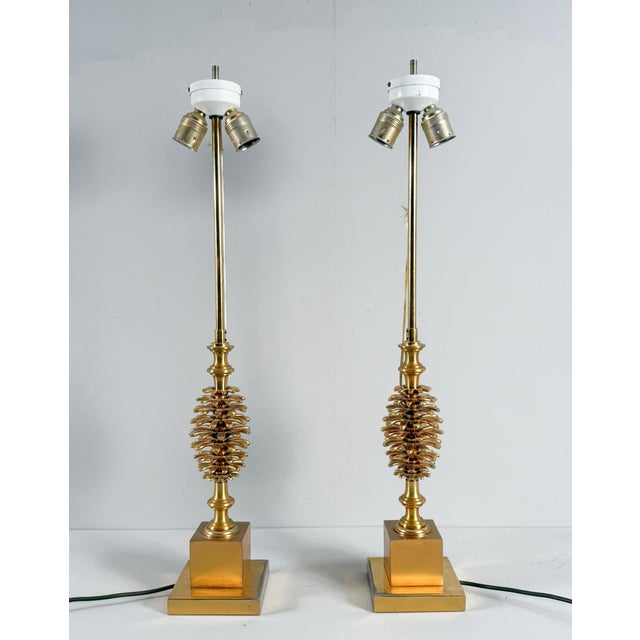 Metal Hollywood Regency Pine Cone Table Lamps from Maison Charles, France, 1970s, Set of 2 For Sale - Image 7 of 18