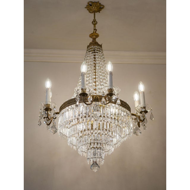 Italian Empire Style 12-Light Chandelier in Brass, Crystal and Cut Glass, 1940s For Sale - Image 14 of 15