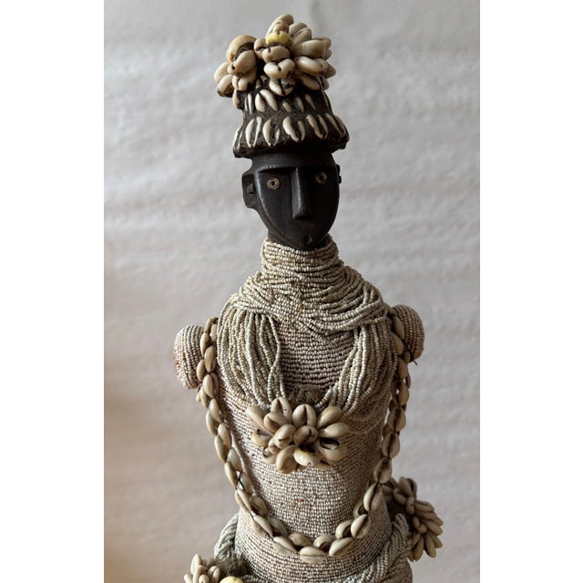 Beautiful matched pair of hand-carved wooden Namji fertility dolls from the Namji/Dowayo people of northern Cameroon, West...