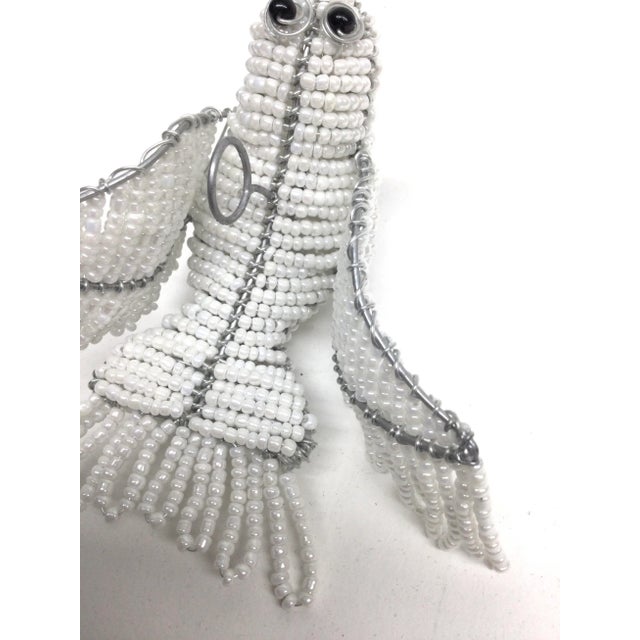 Metal Artisan Hand Beaded White Bird Hanging Ornament For Sale - Image 7 of 10
