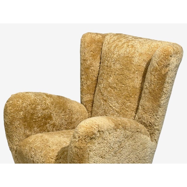 Brown Paolo Buffa Attrib., Beige Shearling, Wood, Lounge Chairs, Italy, 1950s For Sale - Image 8 of 14