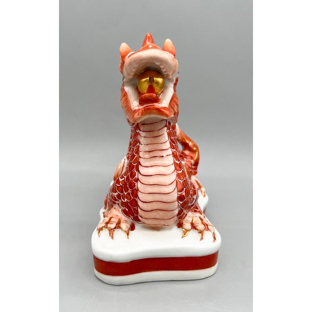 Chinoiserie Vintage Hand-Painted Chinese Porcelain Dragon Sculpture With Flaming Pearl – Gumps San Francisco Style – Chinoiserie / Hollywood Regency For Sale - Image 3 of 14