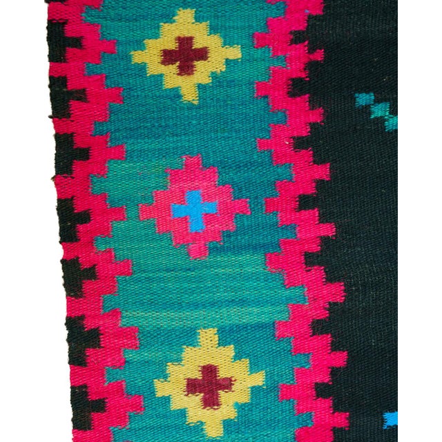 Vintage Romanian Handwoven Wool Flatweave Runner Rug with Geometric Pattern and Fringe, 1960s For Sale - Image 9 of 13