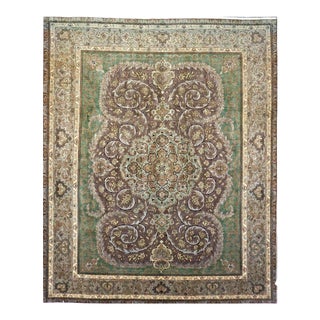 Antique Persian Tabriz Wool 9X12 Green, Brown, & Taupe Handmade Area Rug #1143872 For Sale