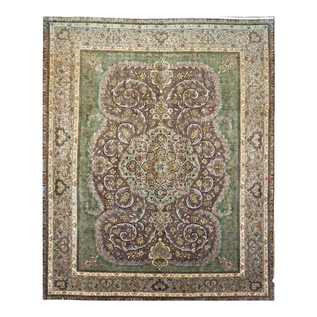 Antique Persian Tabriz Wool 9X12 Green, Brown, & Taupe Handmade Area Rug #1143872 For Sale