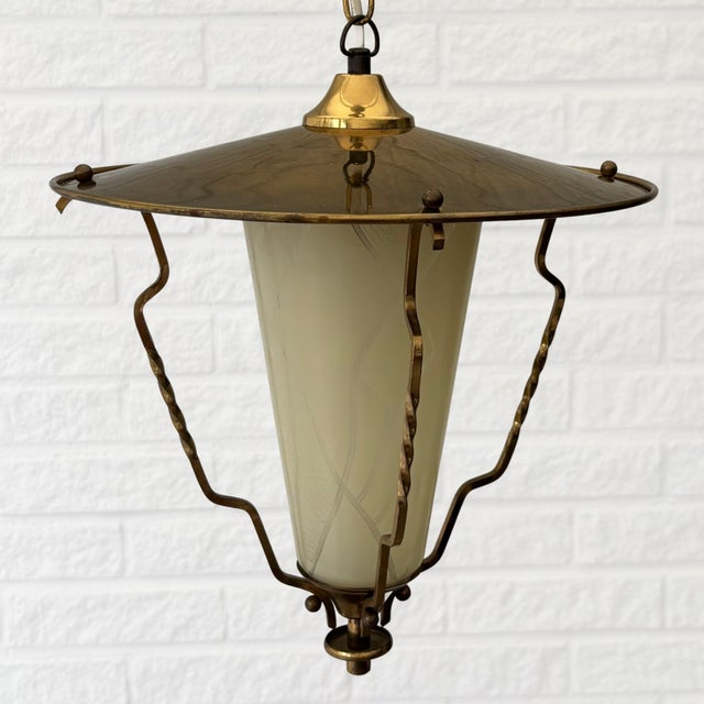 Mid-Century Modern Mid-Century Scandinavian Pendant Lamp in Brass and Glass, Sweden, 1950s For Sale - Image 3 of 11