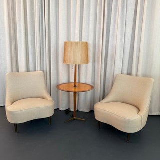 1950s Edward Wormley for Dunbar Teardrop Slipper Chairs With Snack Table Floor Lamp For Sale