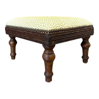 Antique Carved Foot Stool With Nailheads For Sale