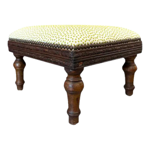 Antique Carved Foot Stool With Nailheads