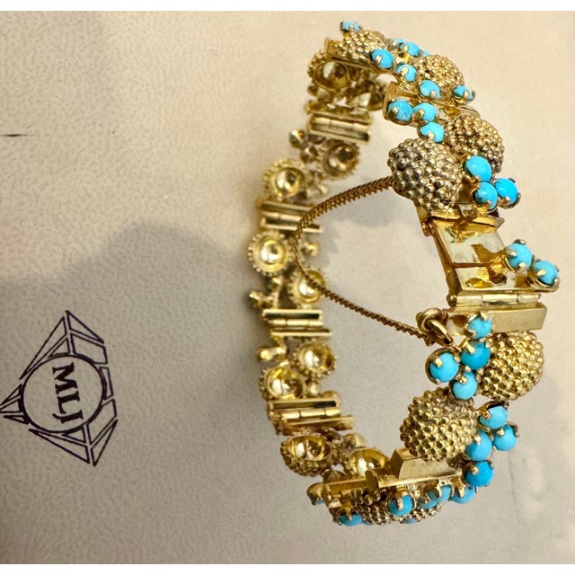 Vintage Natural Turquoise Bangle /Bracelet in 14 Kt Yellow Gold 39.4 Grams For Sale - Image 18 of 18