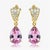 Metal 14k Yellow Gold Diamond and Natural Pink Topaz Dangle Earrings, A Pair For Sale - Image 7 of 11