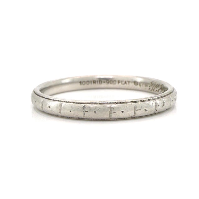 Metal Art Deco Antique Platinum Wedding Band, Stacking Ring, Size 7.75 For Sale - Image 7 of 14