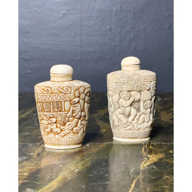 Vintage Hand Carved Chinese Hand Carved Sniffers - A Pair For Sale - Image 4 of 7