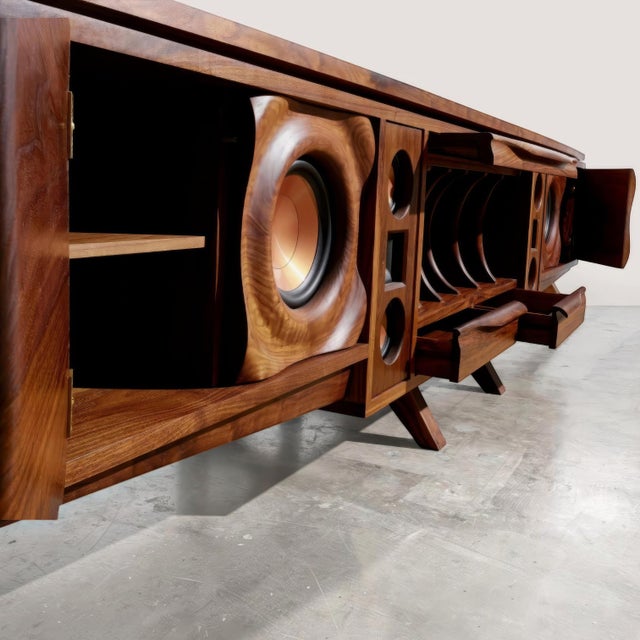 Wood Wave Stereo Console and Partner Desk in Walnut by Michael Maximo For Sale - Image 7 of 11