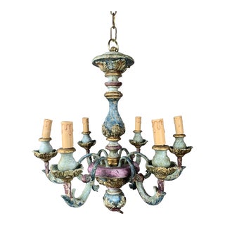 Six-Light Italian Painted Wood and Metal Chandelier For Sale