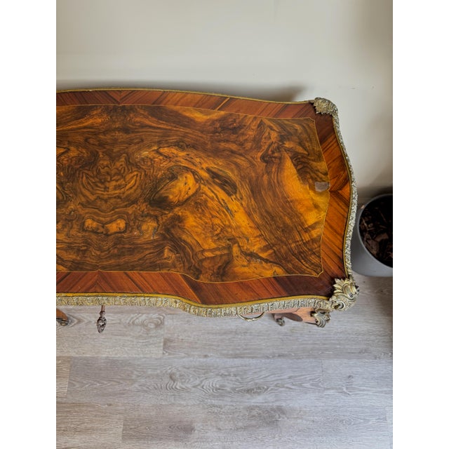 French Louis XV Style Marquetry Console Table in Burl Walnut For Sale - Image 12 of 18