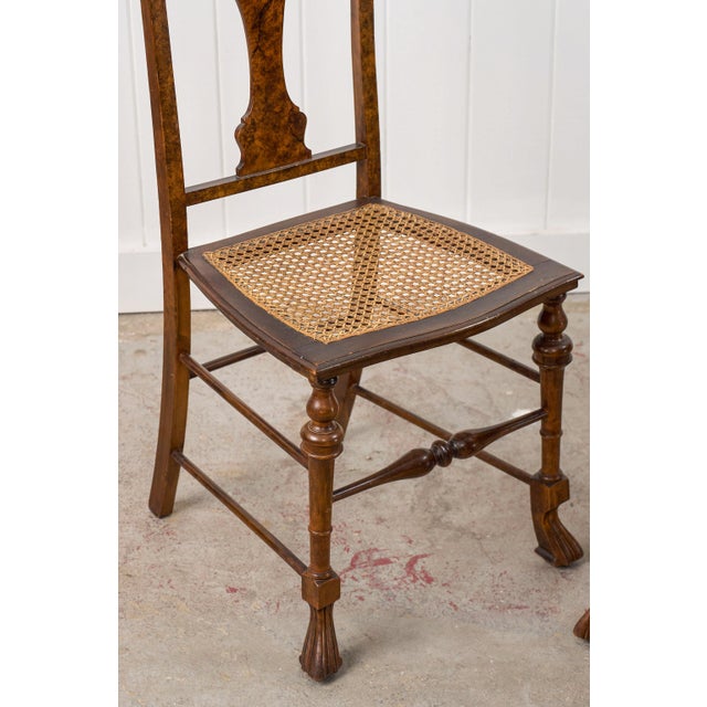 Pair of 19th Century Burl Walnut Hand Tied Cane Seat Chairs For Sale - Image 12 of 18