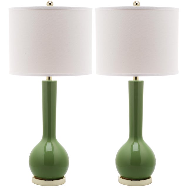 Green 30.5 Inch H Long Neck Ceramic Table Lamp in Green - a Pair For Sale - Image 8 of 8