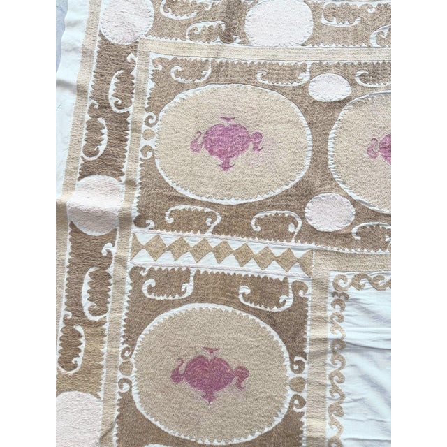 Suzani Wall Tapestry - Neutral Tan Uzbekistan Embroidery For Sale - Image 11 of 16