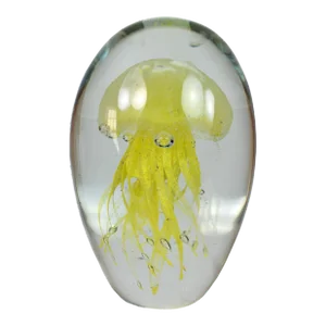 Late 20th Century Hand Blown Yellow Jellyfish Glass Art Paper Weight