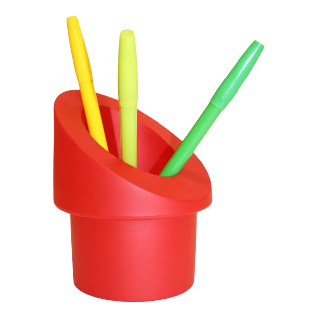 "Expo" Pencil Holder Murano Red Cast Glass. Designed By Carlo Nason For Itre. Dimensions: Diameter 3 5/8" Height 4 1/2"