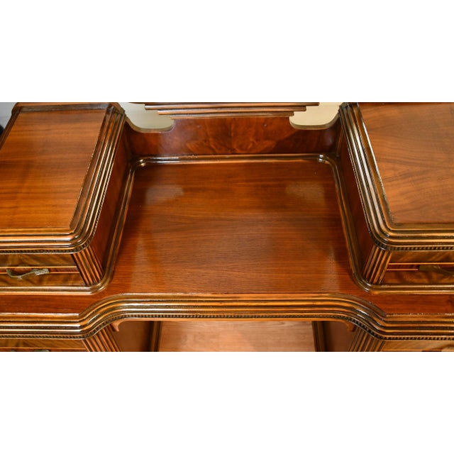 1950s 1950s Vintage Art Deco Walnut Inlaid Vanity and Mirror / Makeup Table For Sale - Image 5 of 16
