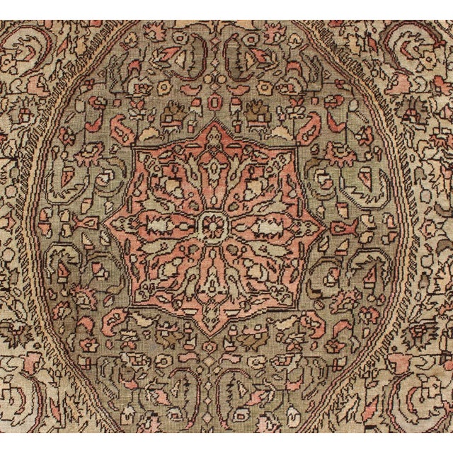 Vintage Turkish Sivas With Floral Central Medallion in Coral and Earthy Tones For Sale In Atlanta - Image 6 of 9