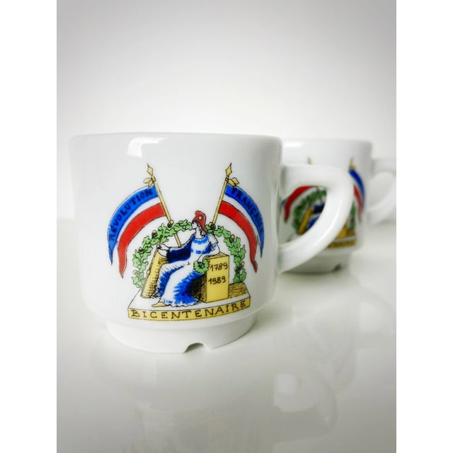French Provincial 1980s Apilco Porcelain Bicentenaire De La Revolution France Espresso Cups Mugs- Set of 2 For Sale - Image 3 of 6