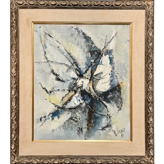 Roger Lersy, Large Modernist French Abstract Expressionist Colorful Bird Painting Roger Lersy, 1961 For Sale