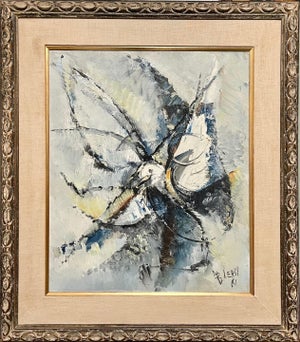 Roger Lersy, Large Modernist French Abstract Expressionist Colorful Bird Painting Roger Lersy, 1961
