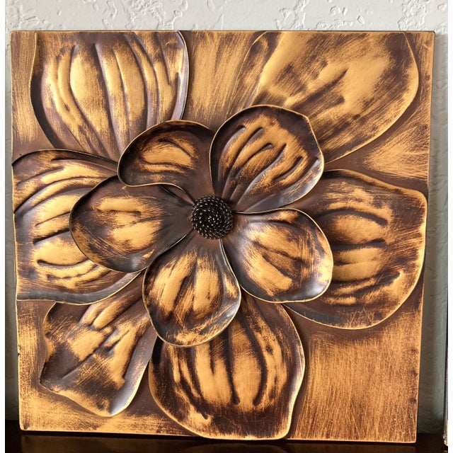 Circa 2016 Applied Bas & High Relief-Style Metal Hibiscus Petals & Pistils Wall Art Plaques – Set of 3 For Sale - Image 9 of 17