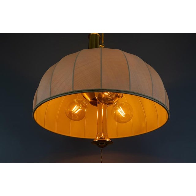 Large Brass and Fabric Lampshade Five-Light Adjustable Height Pendant Lamp, 1980s For Sale - Image 13 of 18