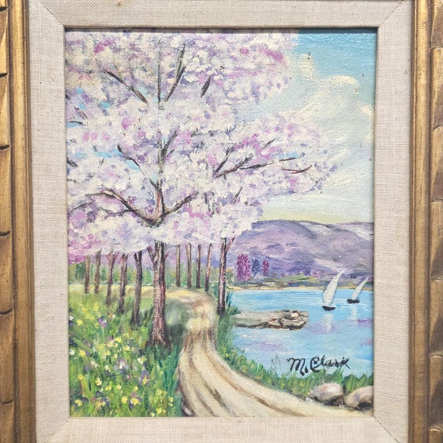 Traditional Pair Signed M. Clark Coastal Landscape Oil Paintings in Carved Gilt Frames 18.5" For Sale - Image 3 of 17