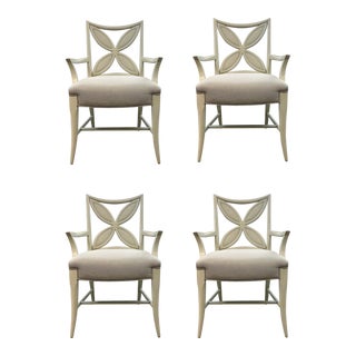 Century Furniture Modern Cream Petal Back Dining Arm Chairs Set of Four For Sale