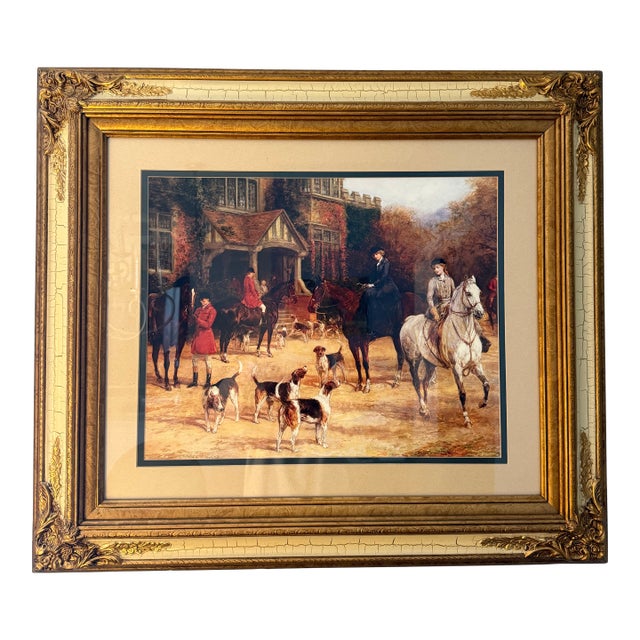 Late 20th Century Heywood Hardy “The Meet” Equestrian Fox Hunt Framed Offset Lithograph Print For Sale