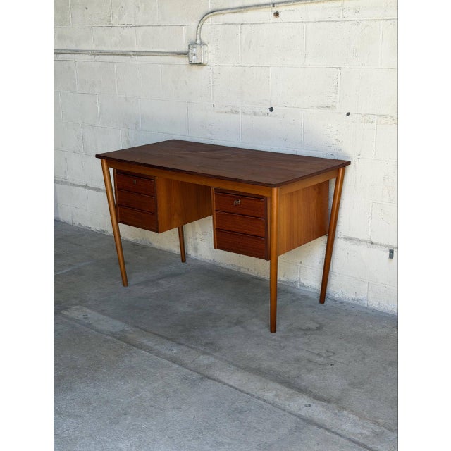 Mid-Century Modern Vintage Danish Mid Century Modern Teak Writing Desk Vanity Scandinavian Modern For Sale - Image 3 of 10