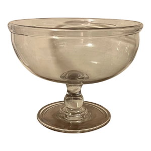 Antique Early 19th Century American Federal Flint Glass Crystal Footed Compote or Bowl for Punch or Fruit With Rolled Lip