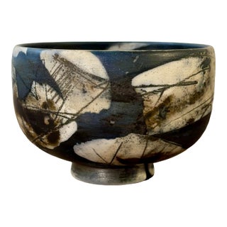 Vintage 1984 American Studio Pottery Bowl, Signed, Abstract Glaze For Sale