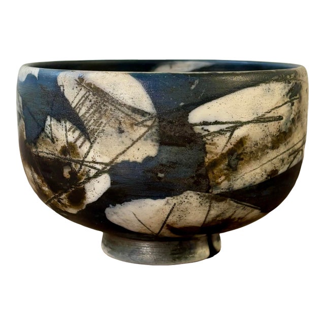 Vintage 1984 American Studio Pottery Bowl, Signed, Abstract Glaze For Sale